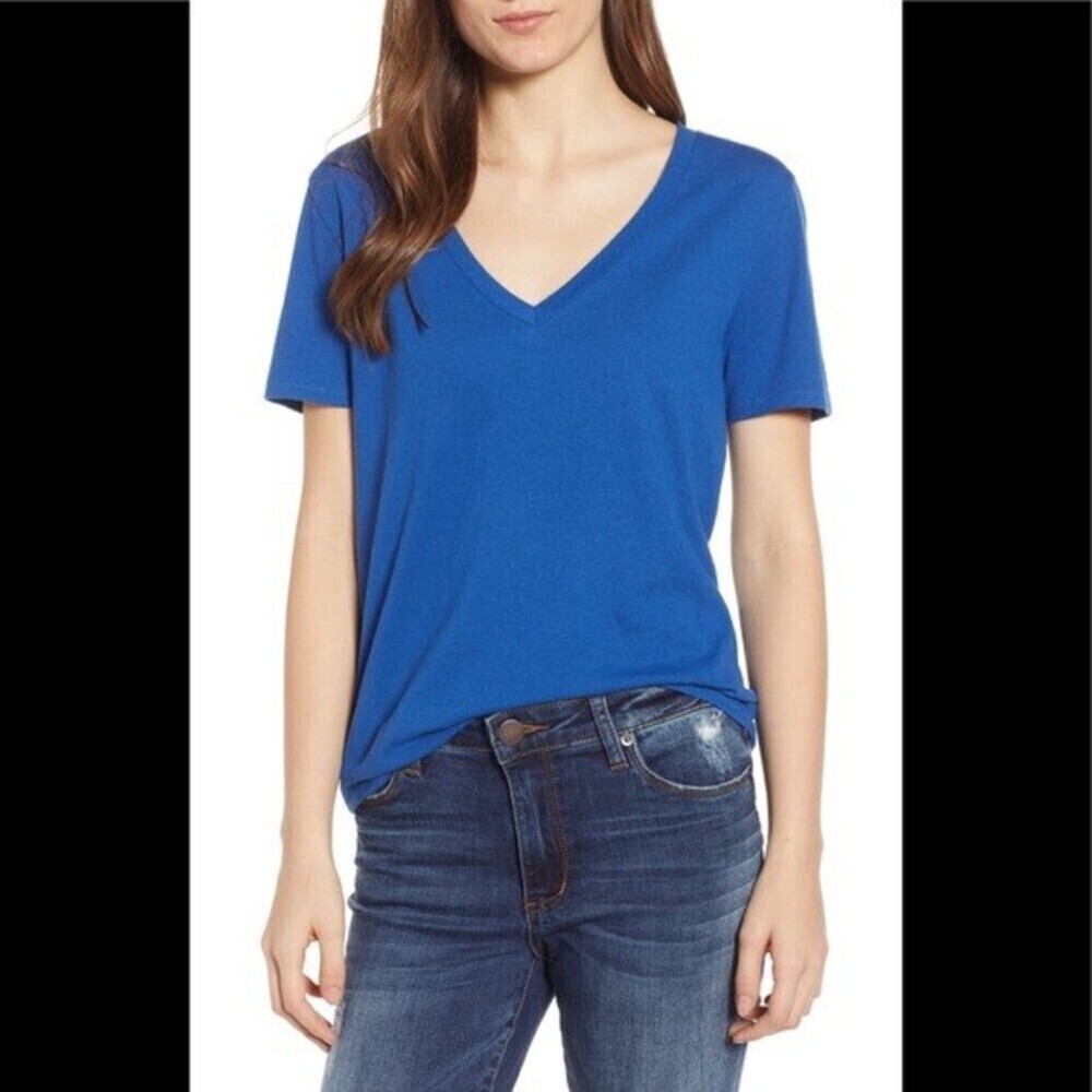 BP Short Sleeve V-Neck T-Shirt In Blue Monaco Size XS - Picture 4 of 5